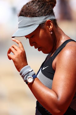 PARIS, FRANCE - MAY 30: Naomi Osaka of Japan reacts in her First Round match against Patricia Maria ...