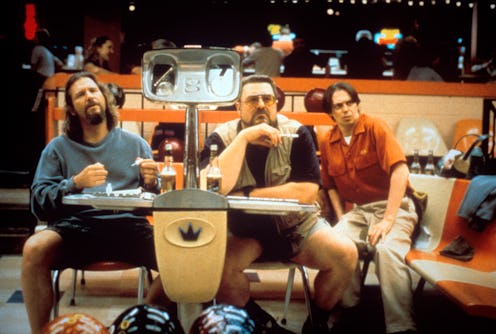 Jeff Bridges, John Goodman and Steve Buscemi as the bowling teammates Dude, Walter and Donny, protag...