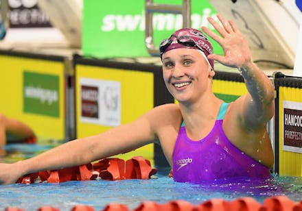 ADELAIDE, AUSTRALIA - APRIL 11: Madeline Groves of Australia celebrates winning the Women's 200 Met...