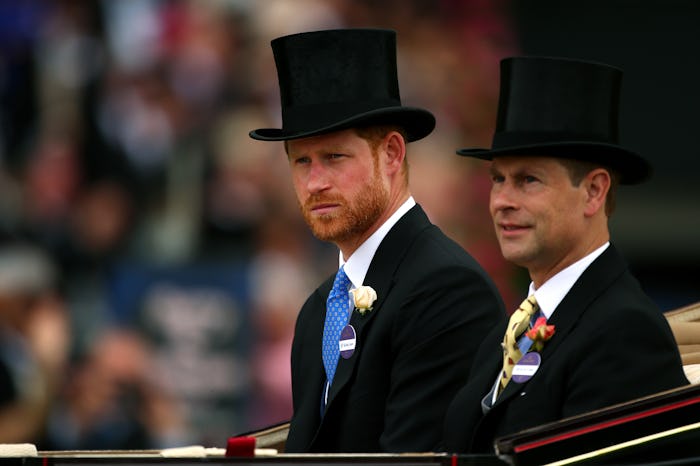 ASCOT, ENGLAND - JUNE 19: Prince Harry, Duke of Sussex and Prince Edward, Earl of Wessex attend day...