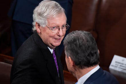 UNITED STATES - FEBRUARY 04: Senate Majority Leader Mitch McConnell, R-Ky., and Joe Manchin, D-W. Va...