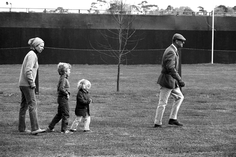 Peter and Zara Phillips follow their grandfather.