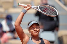 PARIS, FRANCE May 30.  Naomi Osaka of Japan celebrates her victory against Patricia Maria Tig of Rom...