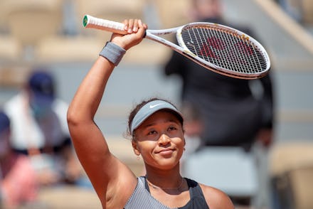 PARIS, FRANCE May 30. Naomi Osaka of Japan celebrates her victory against Patricia Maria Tig of Rom...