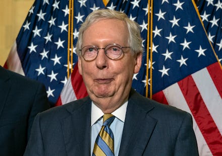 US Senate Minority Leader Mitch McConnell (R-KY) speaks during a news conference with fellow Republi...