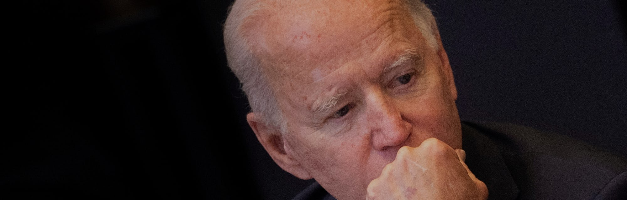 US President Joe Biden listens on at the start of a meeting of the North Atlantic Council at the Nor...