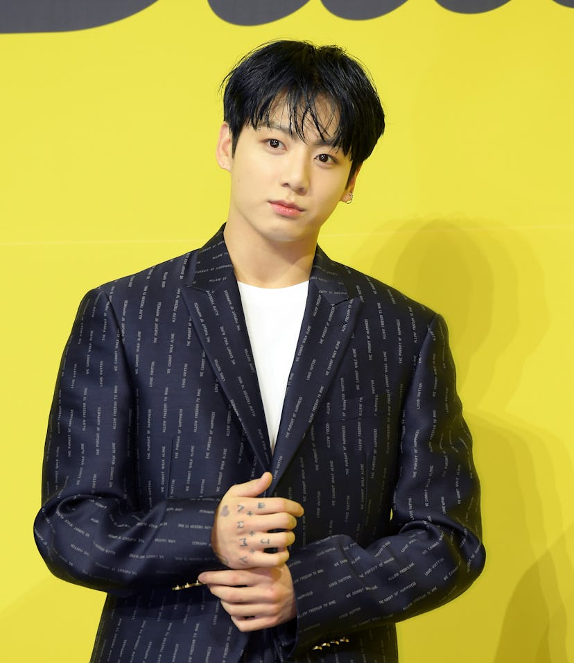 SEOUL, SOUTH KOREA - MAY 21: Jungkook of BTS attends a press conference for BTS's new digital single...