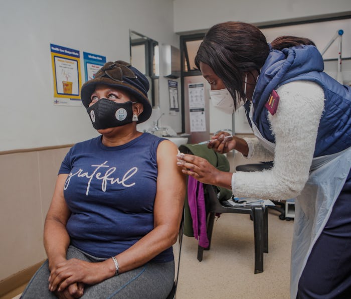 RANDFONTEIN, SOUTH AFRICA - JUNE 10: Sassafras's CEO, Ms Totsie Memela-Khambula receives her COVID-...