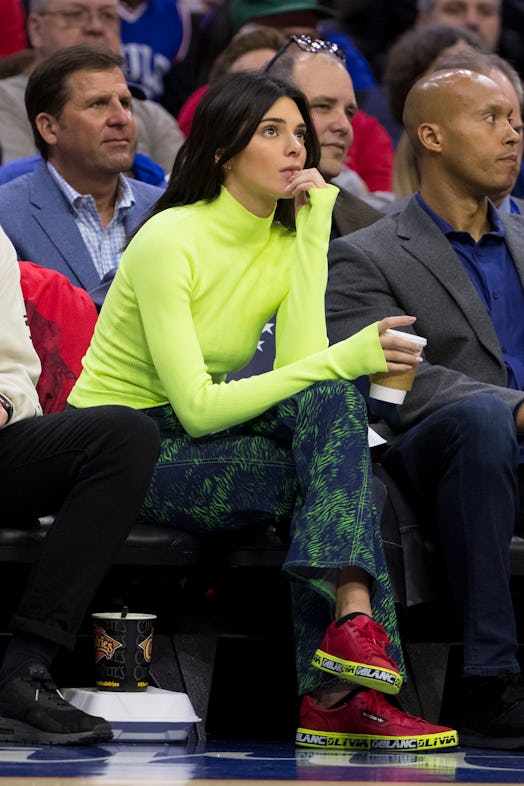 Kendall Jenner watches the game between the Denver Nuggets and Philadelphia 76ers in 2019.