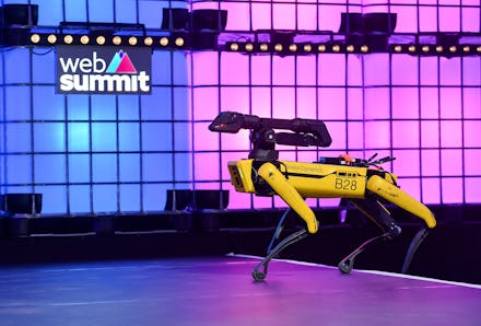 LISBON , PORTUGAL - 7 November 2019; Spot, Boston Dynamics, Robot, on Centre Stage during the final ...