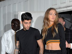 LONDON, ENGLAND - SEPTEMBER 17:  Gigi Hadid and Zayn Malik LFW s/s 2017: Versus - catwalk show on Se...