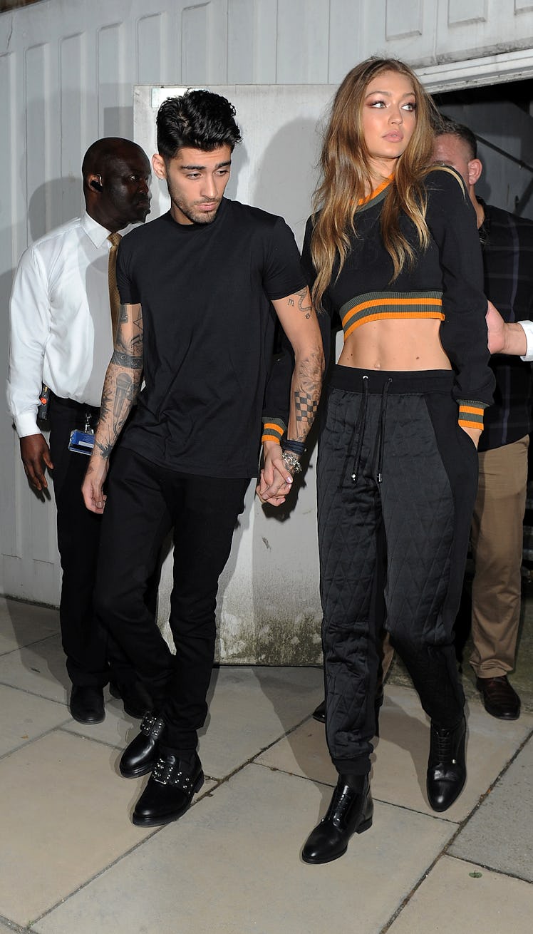 LONDON, ENGLAND - SEPTEMBER 17:  Gigi Hadid and Zayn Malik LFW s/s 2017: Versus - catwalk show on Se...