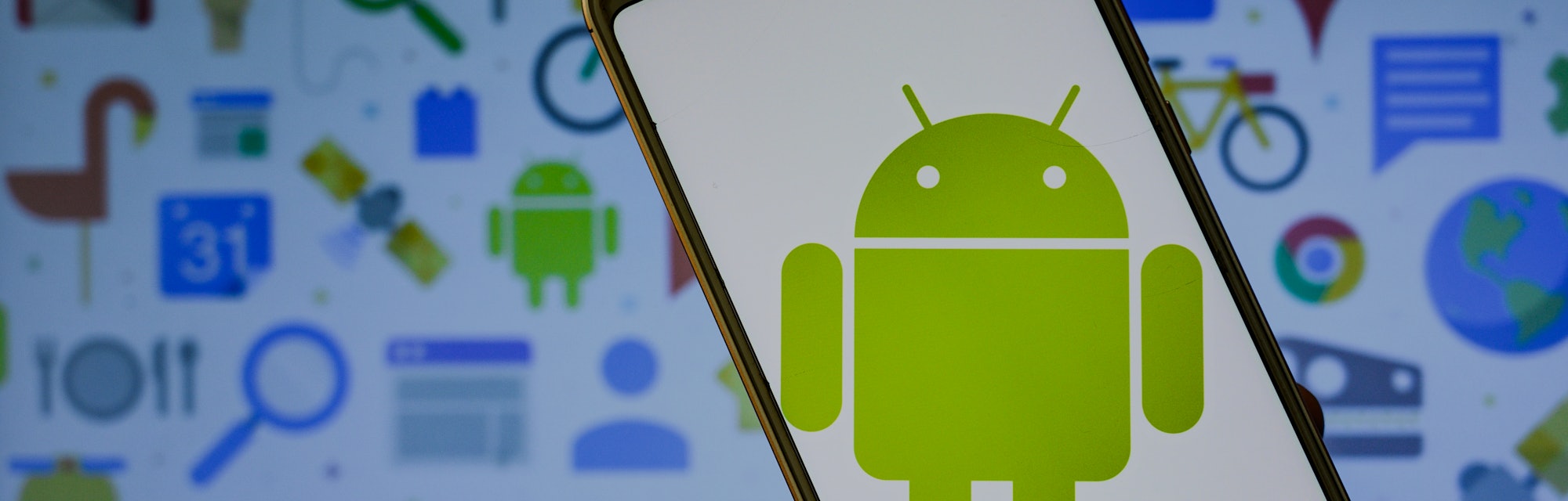 Android logo is seen displayed on a phone screen in this illustration photo taken in Tehatta, West B...