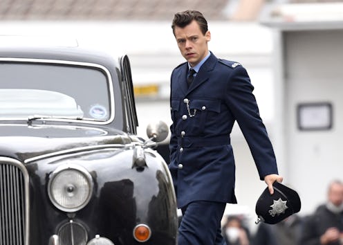 Harry Styles walks on the film set for 'My Policeman' on May 14, 2021, in Brighton, England.