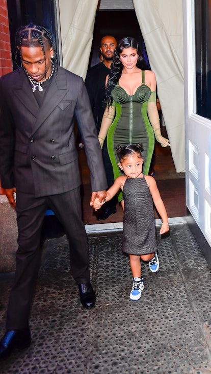 Travis Scott, Kylie Jenner and their daughter Stormi Webster are seen on June 15, 2021 in New York C...