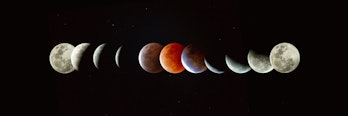 Sequence of moon phases throughout the total lunar eclipse of the super blood moon May 26 2021