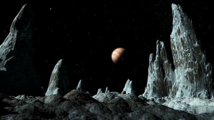 Ice spires on Callisto. Artwork of ice spires (around 100 metres tall) on the surface of the Jovian ...