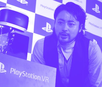 Japanese actor Takayuki Yamada introduces the PlayStation VR (PSVR) headset during the launch of the...