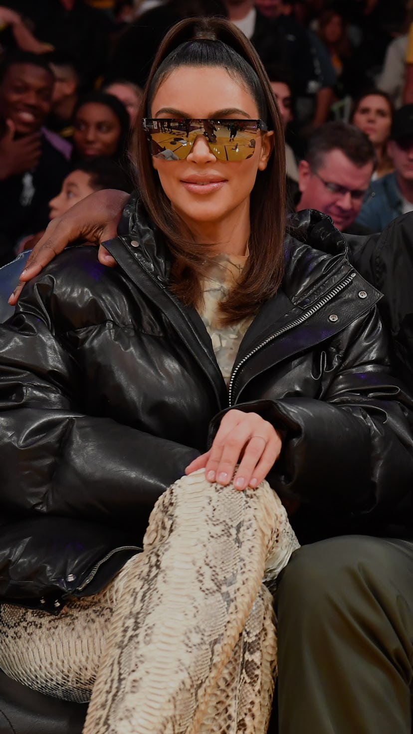 LOS ANGELES, CALIFORNIA - JANUARY 13: Kim Kardashian attends a basketball game between the Los Angel...