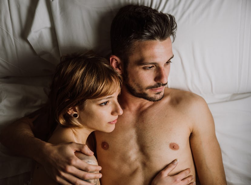 Couple in bed realizes intimacy and sex changes after someone cheats.