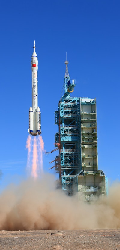 JIUQUAN, CHINA - JUNE 17: The Shenzhou-12 spacecraft is launched from the Jiuquan Satellite Launch C...