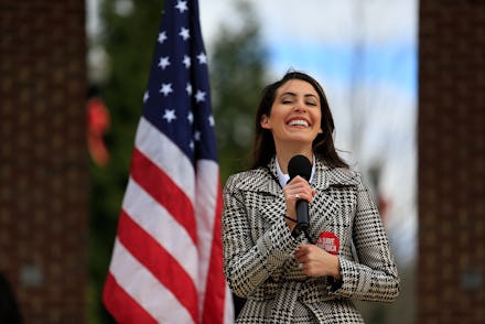 SUGAR HILL, GA - JANUARY 03: Anna Paulina Luna speaks to the crowd during the SAVE AMERICA TOUR at T...