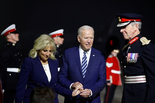 NEWQUAY, ENGLAND - JUNE 09: U.S. President Joe Biden and first lady Jill Biden react upon arrival at...