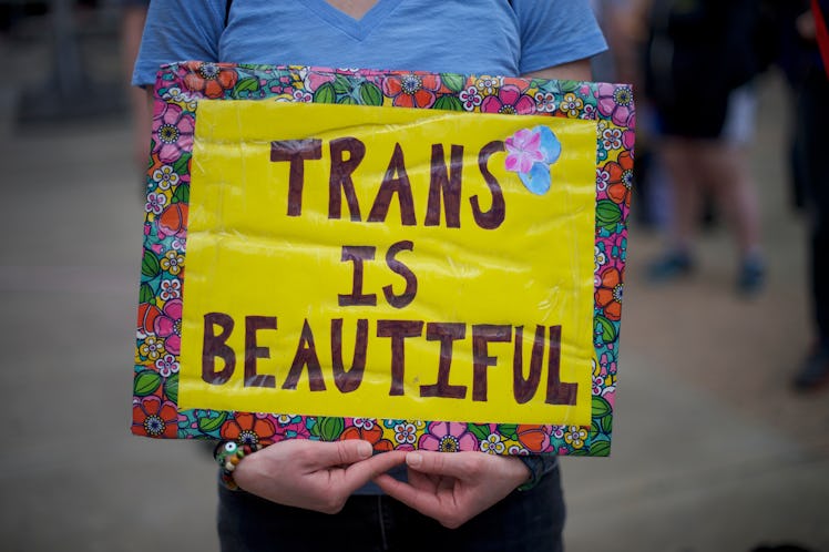 PHILADELPHIA, PA - FEBRUARY 25:  Protestors demonstrate during a rally against the transgender bathr...