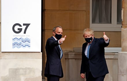 LONDON, ENGLAND - MAY 05: British Prime Minister Boris Johnson and British Foreign Secretary Dominic...