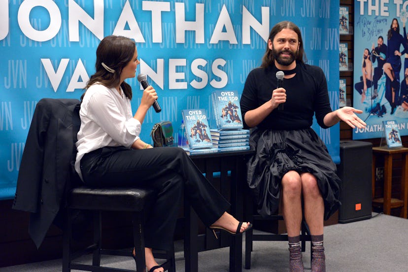 Celebrity podcast host Jonathan Van Ness and actress Sophia Bush chat during a book launch.