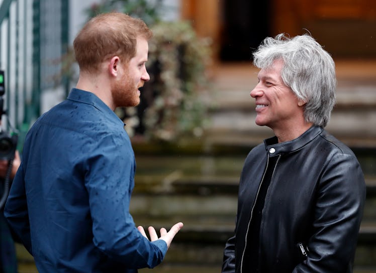 Prince Harry, Duke of Sussex meets Jon Bon Jovi at the Abbey Road Studios where the Invictus Games C...