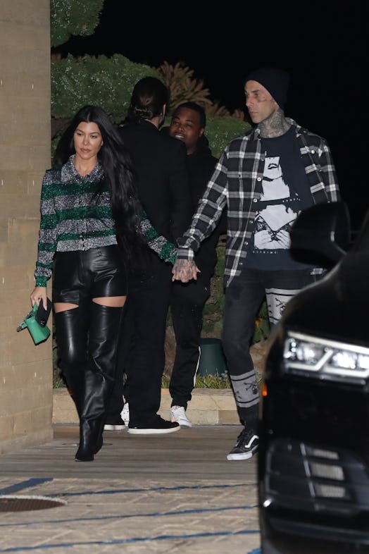 MALIBU, CA - MARCH 20: Kourtney Kardashian and Travis Barker are seen at Nobu restaurant on March 20...