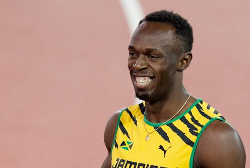 01/08/14 GLASGOW 2014.ATHLETICS - HAMPDEN.Jamaican superstar Usain Bolt entertains the crowd during ...