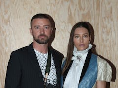PARIS, FRANCE - OCTOBER 01: Justin Timberlake and Jessica Biel attend the Louis Vuitton Womenswear S...