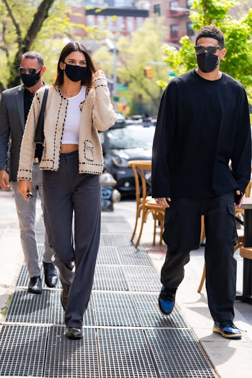 NEW YORK, NEW YORK - APRIL 24: Kendall Jenner (L) and Devin Booker are seen in SoHo on April 24, 202...