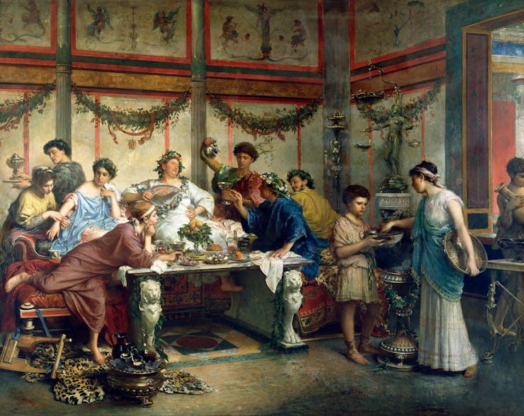 Roberto Bompiani (Italian, 1821-1908), A Roman Feast, late 19th century, oil on canvas, 127 x 163.8 ...