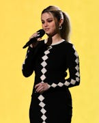 INGLEWOOD, CALIFORNIA: In this image released on May 2, Host Selena Gomez speaks onstage during Glob...