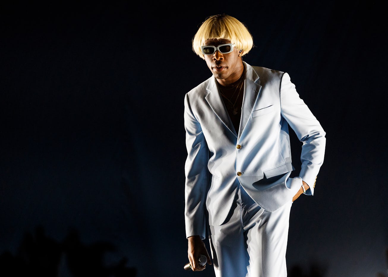 VANCOUVER, BRITISH COLUMBIA - OCTOBER 15: Tyler, The Creator performs onstage at Pacific Coliseum on...