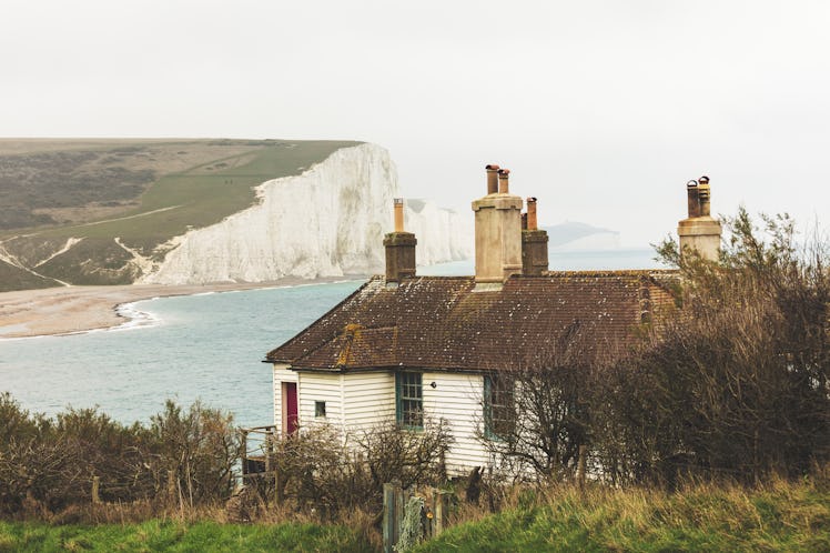 Seaford, England - Nov 30, 2020: The White cliffs called the seven sisters on the East Sussex coast ...