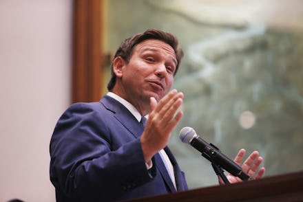 SURFSIDE, FLORIDA - JUNE 14: Florida Gov. Ron DeSantis speaks during a press conference at the Shul ...
