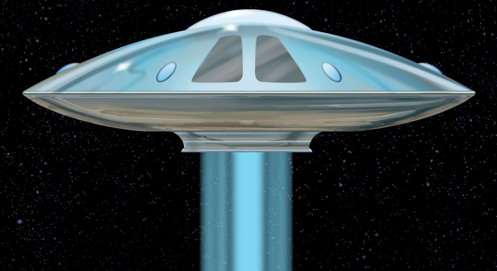 Extraterrestrial ship, UFO . A beam of light beneath. Night sky
