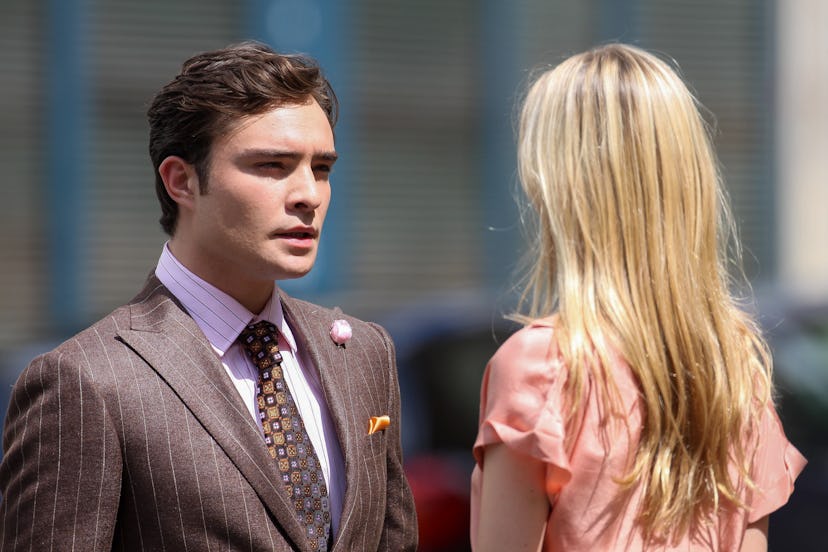 Actors Ed Westwick and Clemence Poesy on the set of 'Gossip Girl' on July 6, 2010 in Paris, France.