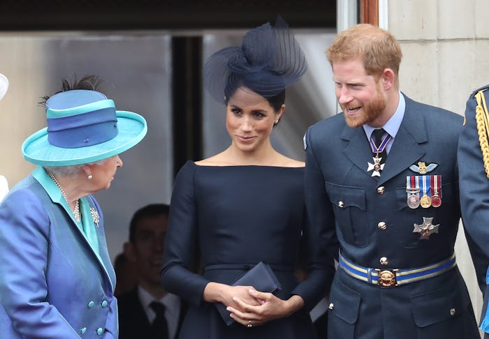 LONDON, ENGLAND - JULY 10: Queen Elizabeth II, Prince Harry, Duke of Sussex and Meghan, Duchess of S...