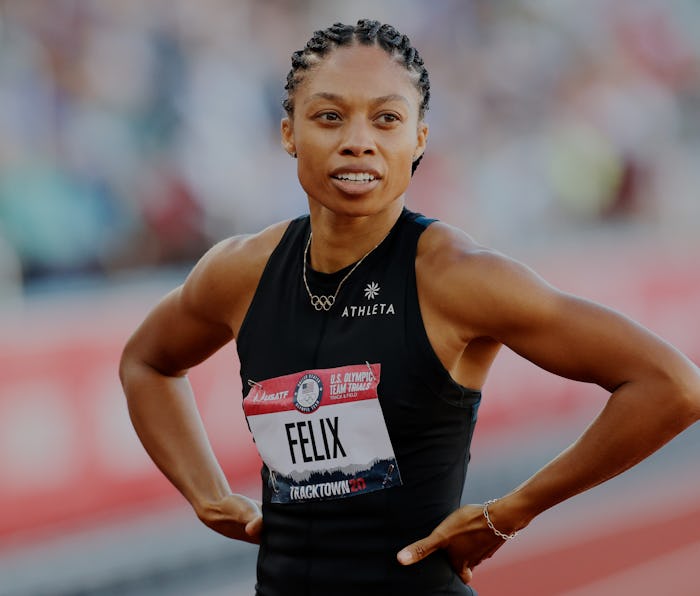 EUGENE, OREGON - JUNE 19: Allyson Felix reacts after the Women's 400 Meter semi-finals on day 2 of t...
