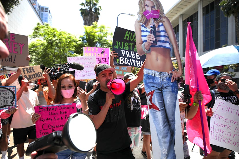 Los Angeles, CA - June 23: Supporters of Britney Spears rally as hearing on the Britney Spears conse...
