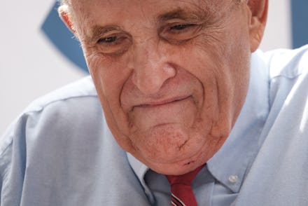 NEW YORK, NEW YORK - JUNE 21: Former New York City Mayor Rudy Giuliani makes an appearance in suppor...