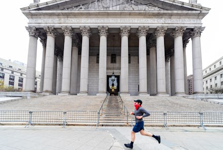 Manhattan, New York, USA - 4/25/2020: Centre street view of the New York County Supreme court in F...