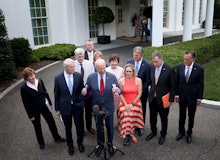 WASHINGTON, DC - JUNE 24: U.S. President Joe Biden speaks outside the White House with a bipartisan ...