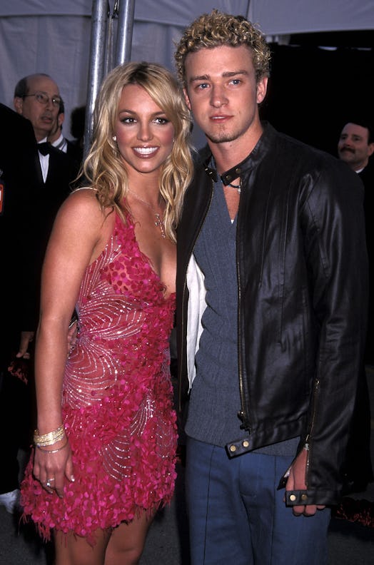 Singer Britney Spears and singer Justin Timberlake of N'Sync attend the 29th Annual American Music A...
