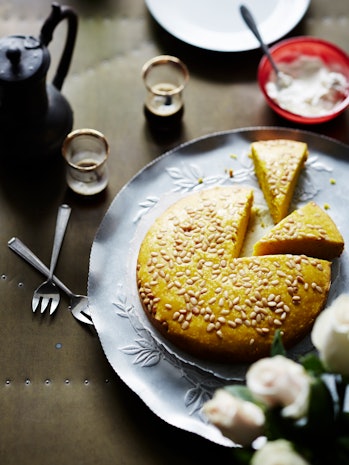 Sfouf is a semolina and turmeric cake eaten today in the Middle East. 